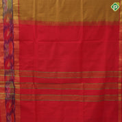 Darker Shade plain body design contrast zari padded ikkat border 10 yards silk cotton saree