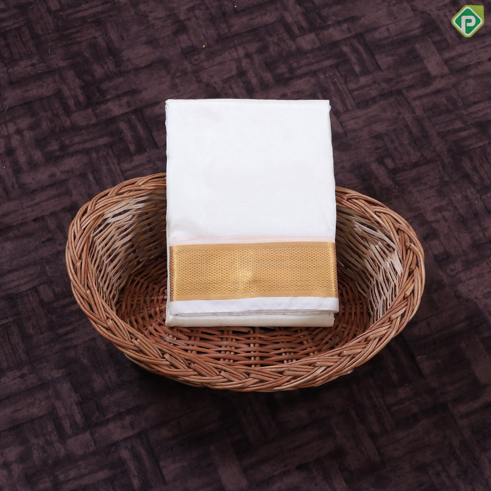 Cream White Gold Zari Border 120Kuligai Asha Silk 8*4 Dhoti