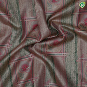 green base pastel red frame flower design self color gold zari grand border tissue art silk saree