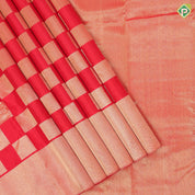 Chilly red gold zari Chess board pattern self gold zari bavanji border trendy designer silk saree
