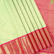 Pista Green With Gold Zari Dotted Butta And Rose Pink Border Bridal Silk Saree