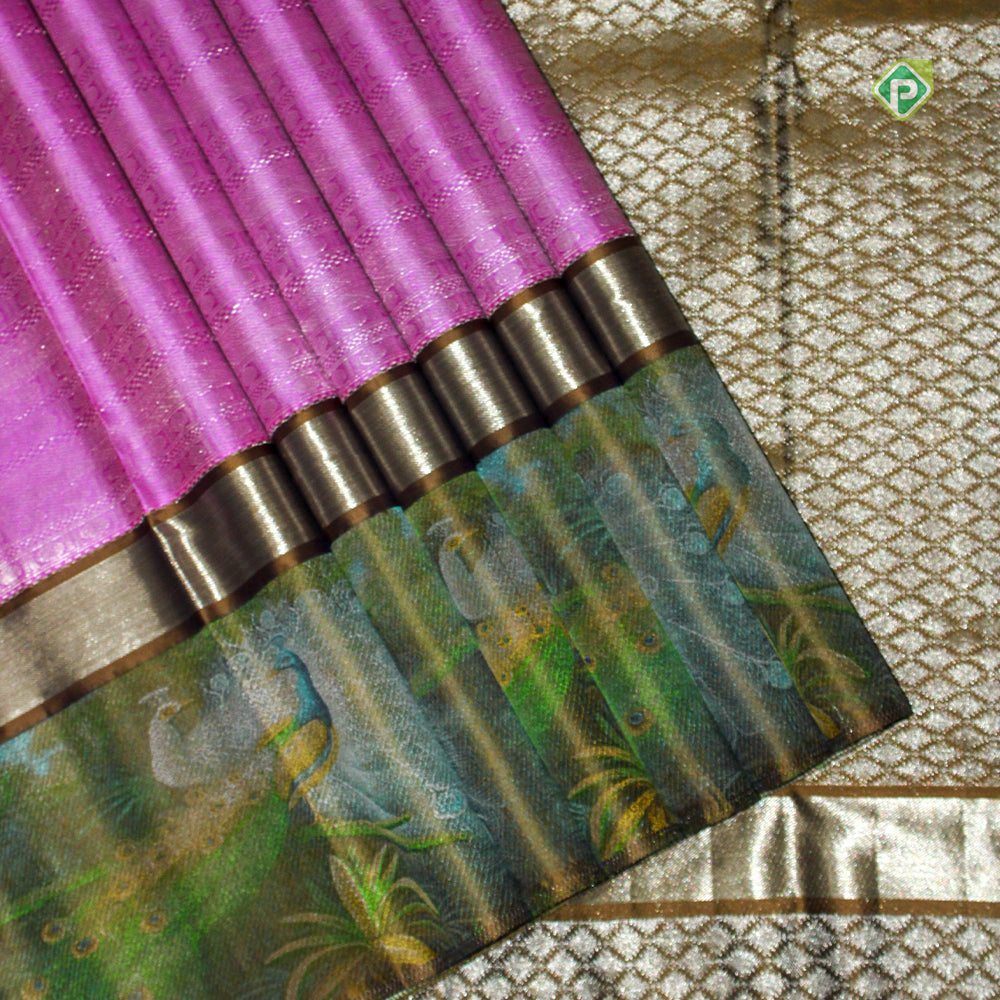 Lavender Scenery Fancy Border Trendy Designer Silk Saree