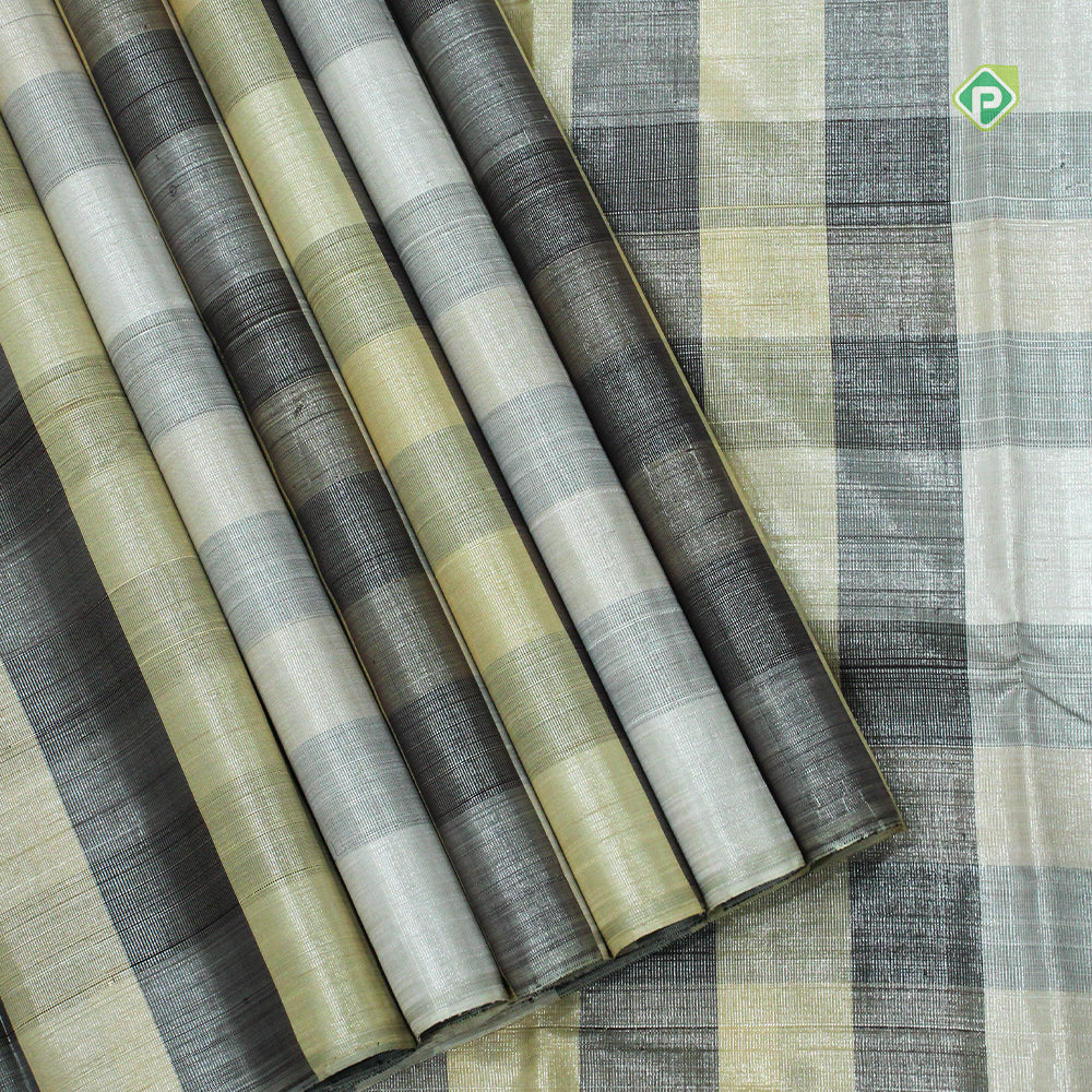 Multi Colour With Silver Zari By Zari Borderless Traditional Silk Saree