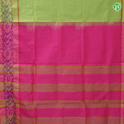 Darker Shade plain body design contrast zari padded ikkat border 10 yards silk cotton saree