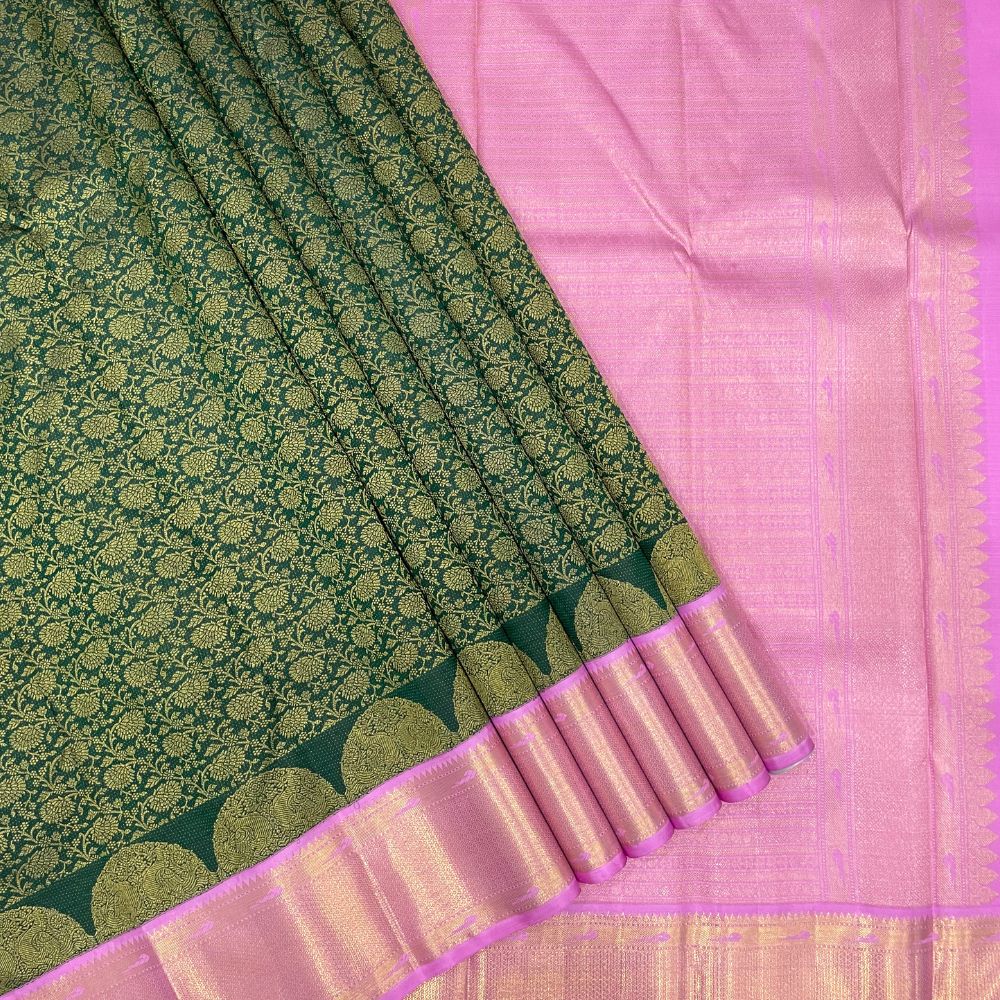 Bottle Green Two Lines Mid Bavanji Border Grand Bridal Silk Saree