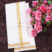Cream White Gold Zari 40 Kuligai 8 Muzham Pure Silk Dhothi Pattu Vesti