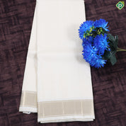Cream White Plain Self gold zari border Exclusive 3 in 1 Pure Silk 8*4 dhoti Vesti Set