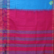 Darker Shade plain body design contrast zari padded ikkat border 10 yards silk cotton saree