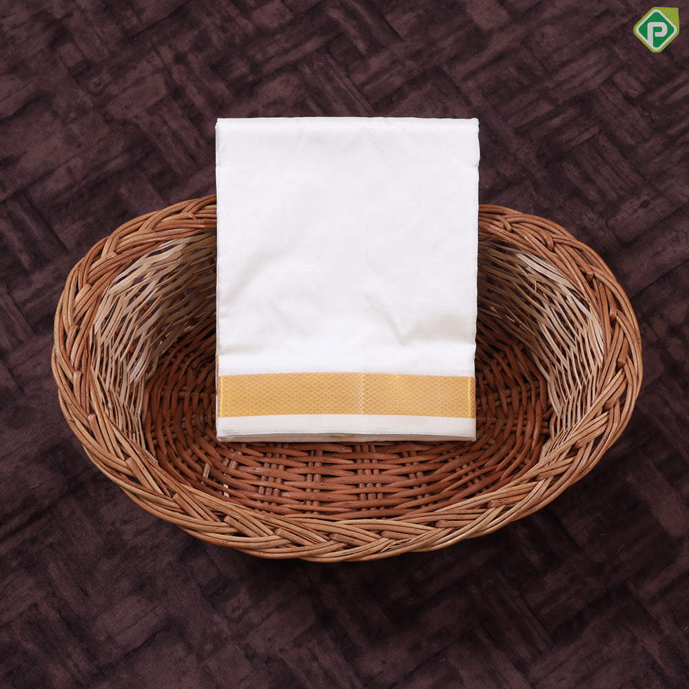 Cream White gold zari 60 Kan 8 Muzham Pure Silk Dhothi pattu Vesti