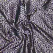 Purple Blue Single Line Peacock Border Grand Bridal Silk Saree