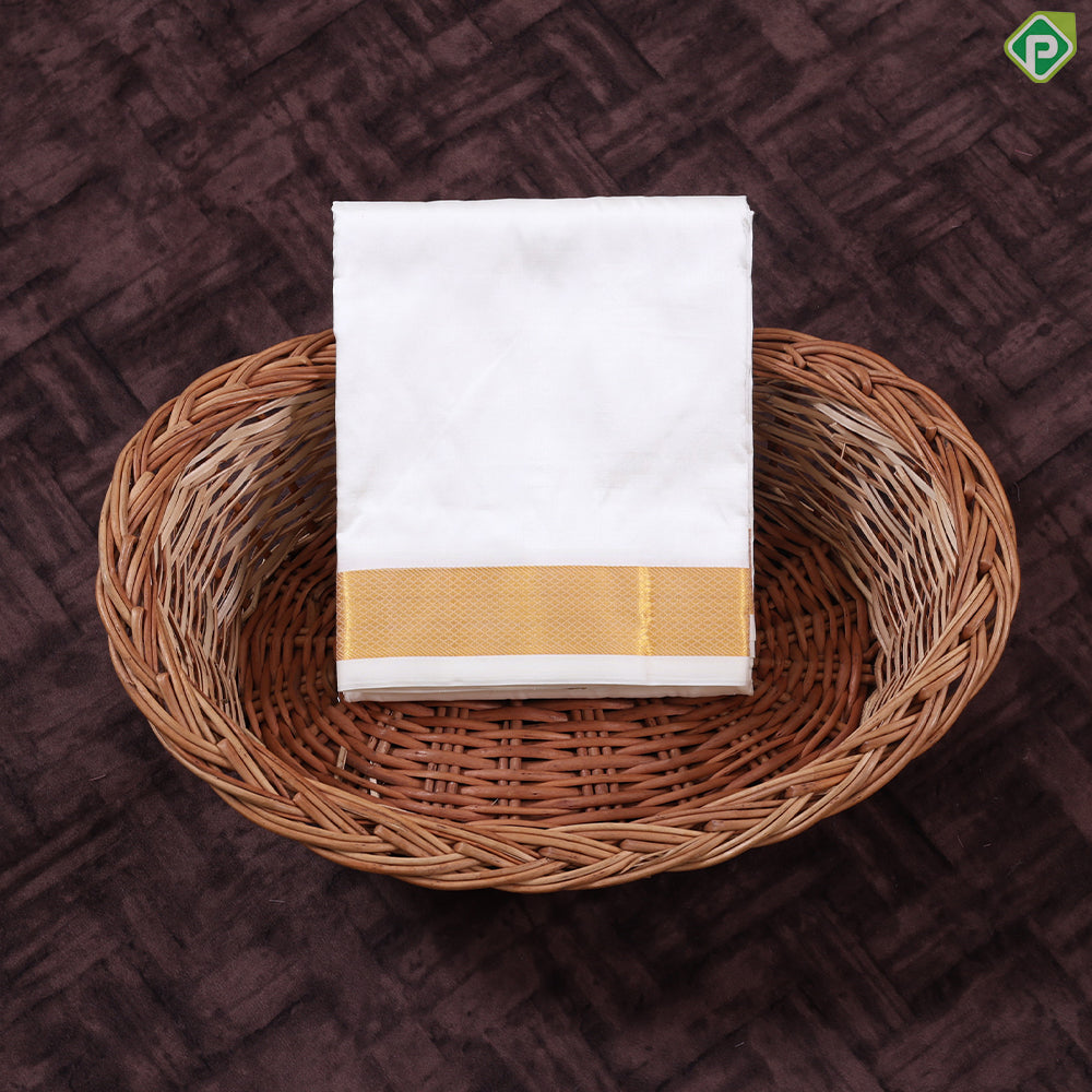 Cream White gold zari 80 Kan 8 Muzham Pure Silk Dhothi pattu Vesti