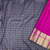 Purple Blue Single Line Peacock Border Grand Bridal Silk Saree