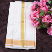 Cream White Gold Zari Border 8 Muzham 80 Kuligai Pure Mix Silk Dhoti