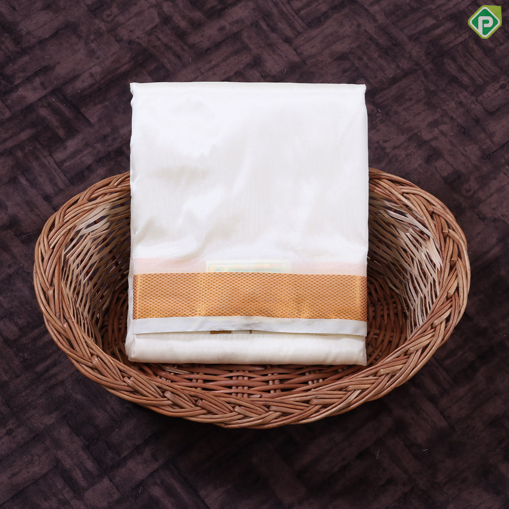 Cream White Gold Zari Border 80Kuligai Asha Silk 9*5 Dhoti
