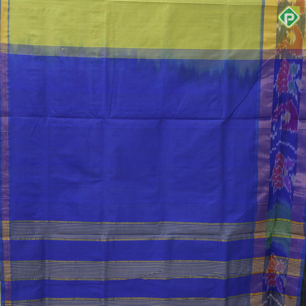 Darker Shade plain body design contrast zari padded ikkat border 10 yards silk cotton saree