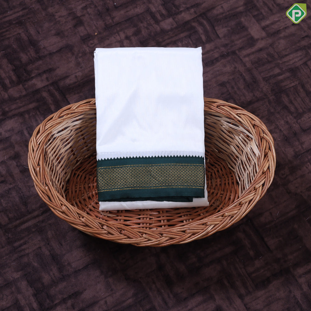 Cream White Ganga Jamuna Gold Zari 7 Kan Border Asha Silk 8*4 Dhoti