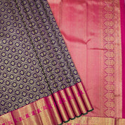 Purple Blue Single Line Peacock Border Grand Bridal Silk Saree