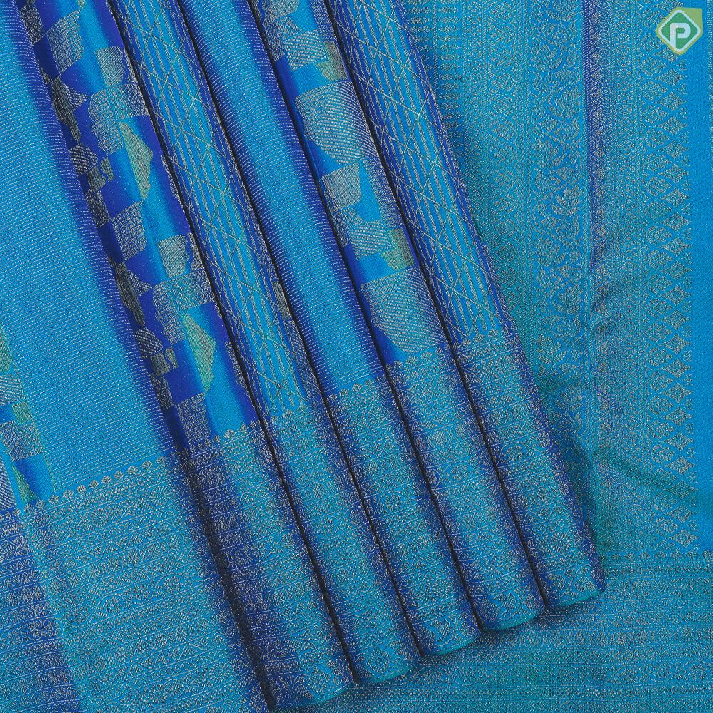 Peacock Blue With Neem Zari Self Colour Border Trendy Designer Silk Saree