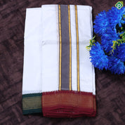 Cream White Ganga Jamuna Gold Zari 7 Kan Border Asha Silk 8*4 Dhoti