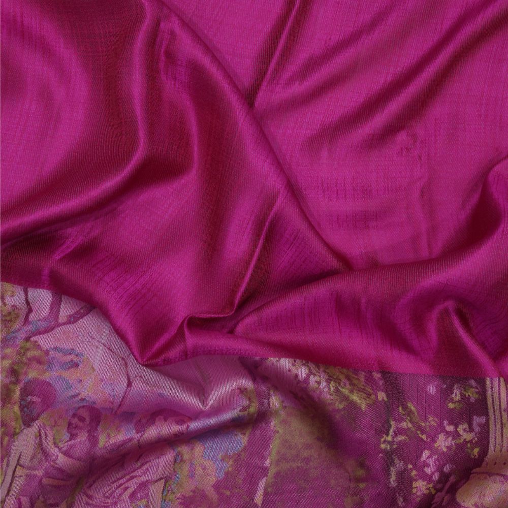 Rani pink full body soft thread weaved Nala Thamayanthi painting Art effect border signature silk saree