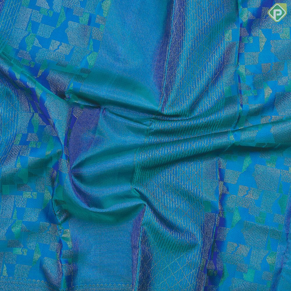 Peacock Blue With Neem Zari Self Colour Border Trendy Designer Silk Saree