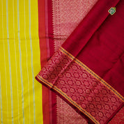 Cyber Yellow Floral And Leaf Border Pure Traditional Silk Saree
