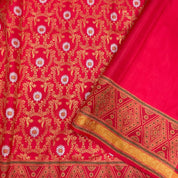 Chilly Red Self Colour With Gold Zari With Green Thread Meena Work Grand Border Exclusive Bridal Silk Saree