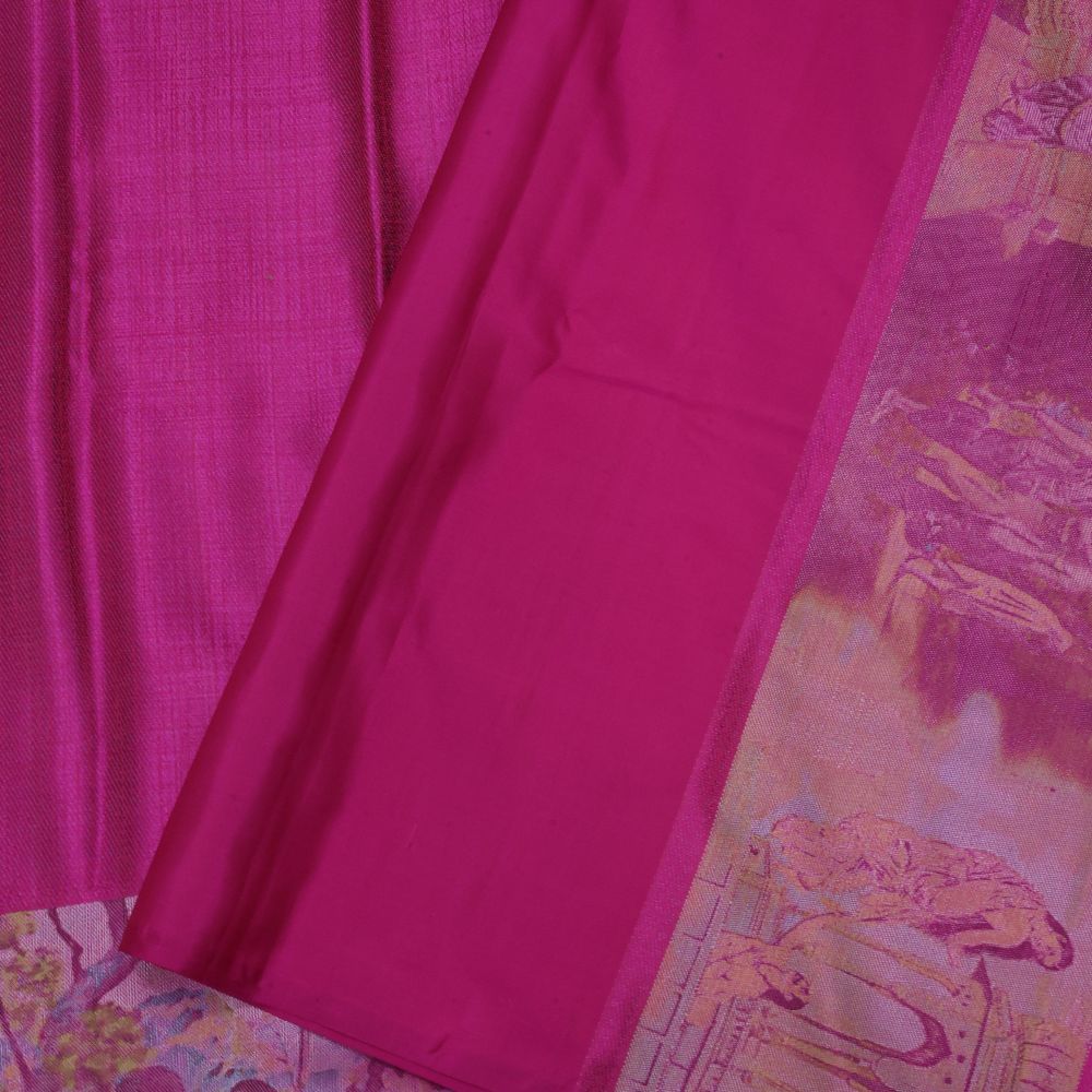 Rani pink full body soft thread weaved Nala Thamayanthi painting Art effect border signature silk saree