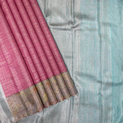 Powder Pink Art Effect Design Border Exclusive Tissue Silk Saree