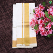 Cream White gold zari 120 Kan 8 Muzham Pure Silk Dhothi pattu Vesti