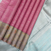 Powder Pink Art Effect Design Border Exclusive Tissue Silk Saree