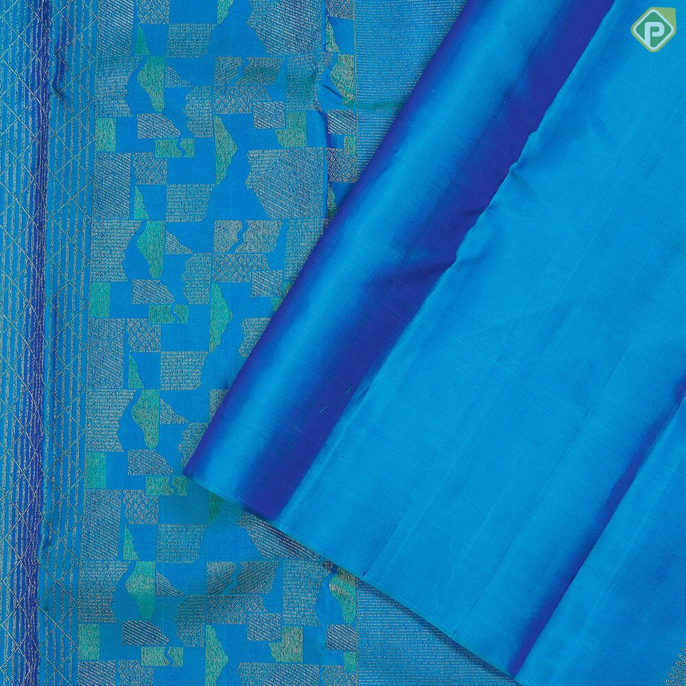 Peacock Blue With Neem Zari Self Colour Border Trendy Designer Silk Saree