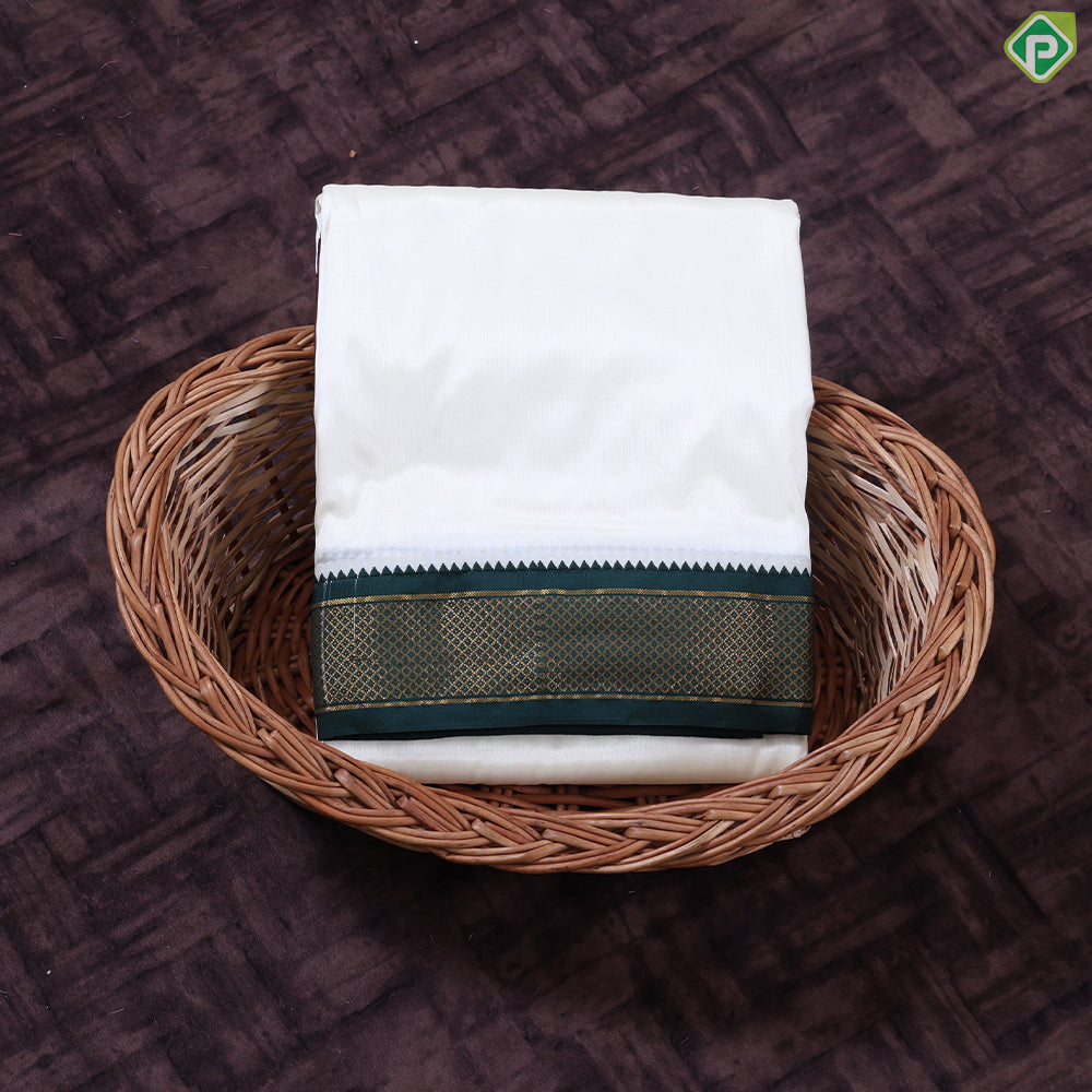 Cream White Ganga Jamuna Gold Zari 9 Kan Border Asha Silk 10*6 Dhoti