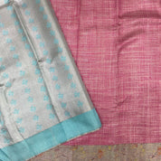 Powder Pink Art Effect Design Border Exclusive Tissue Silk Saree