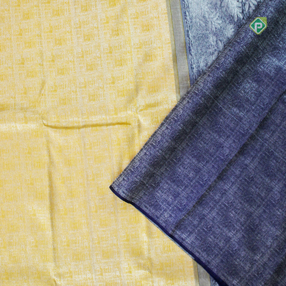 Mustard Gold With Blueish Grey With Silver Zari Fancy Border Pure Trendy Design Silk Saree