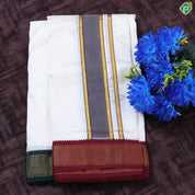 Cream White Ganga Jamuna Gold Zari 9 Kan Border Asha Silk 10*6 Dhoti