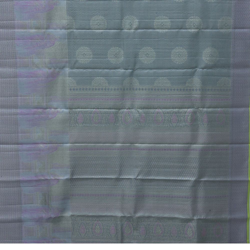 Royal Blue gold zari kattam checked round butta self thamayanthi stading posture art effect painting signature silk saree