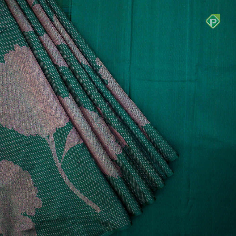 Bottle Green Creamy Pink Borderless Trendy Design Saree
