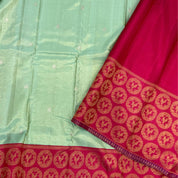 Pista Green Double Peacock Round Flower Arch Design Border Grand Bridal Tissue Silk Saree