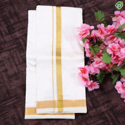 Cream White gold zari 60 Kan 8 Muzham Pure Silk Dhothi pattu Vesti