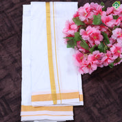 White Gold Zari Border 8 Muzham 40 Kuligai Pure Mix Silk Dhoti