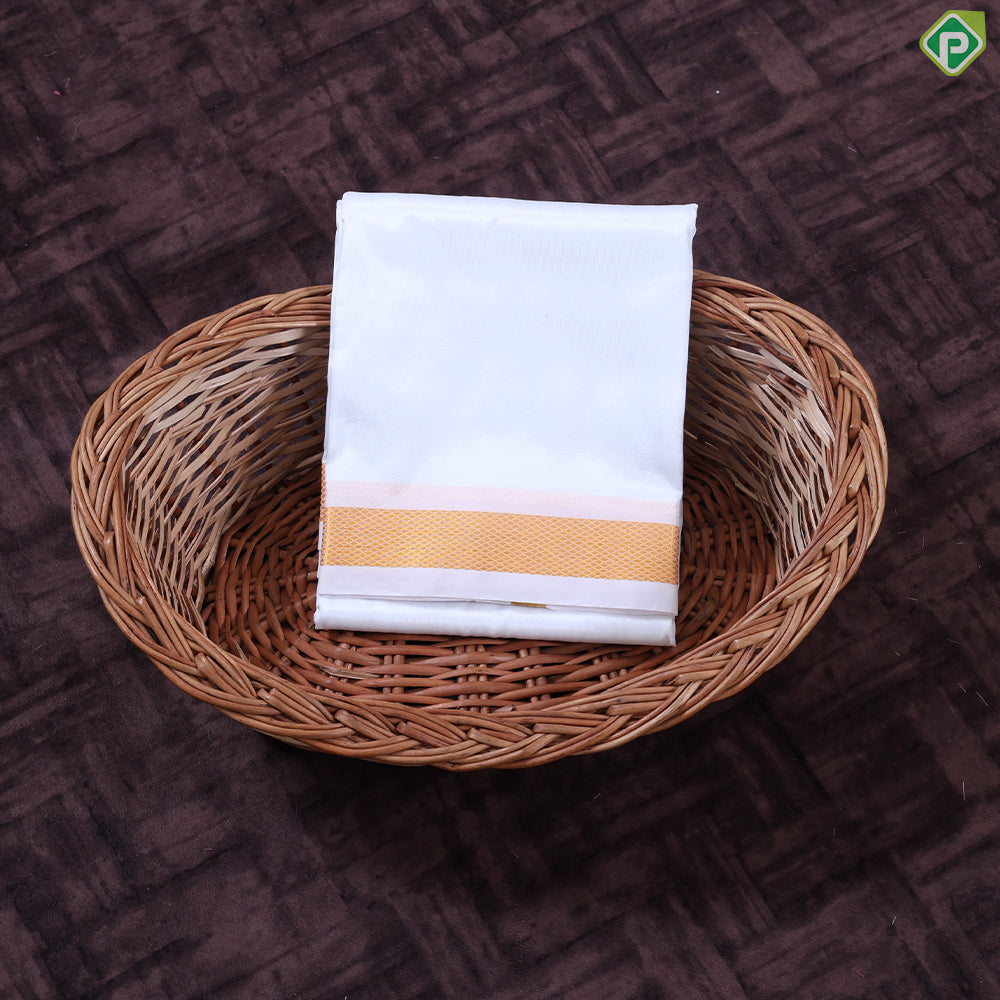 White Gold Zari Border 8 Muzham 60 Kuligai Pure Mix Silk Dhoti