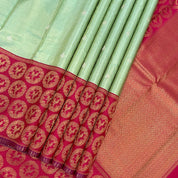 Pista Green Double Peacock Round Flower Arch Design Border Grand Bridal Tissue Silk Saree