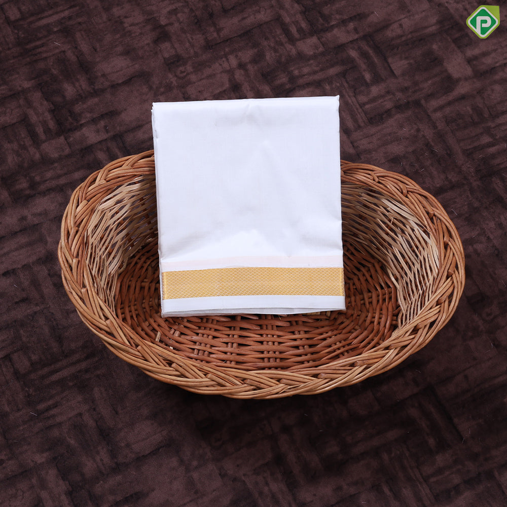 Pure White Gold Zari 60 Kuligai 8 Muzham Pure Silk Dhothi Pattu Vesti