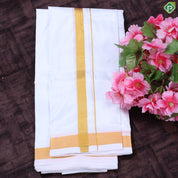 White Gold Zari Border 8 Muzham 60 Kuligai Pure Mix Silk Dhoti