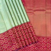 Pista Green Double Peacock Round Flower Arch Design Border Grand Bridal Tissue Silk Saree