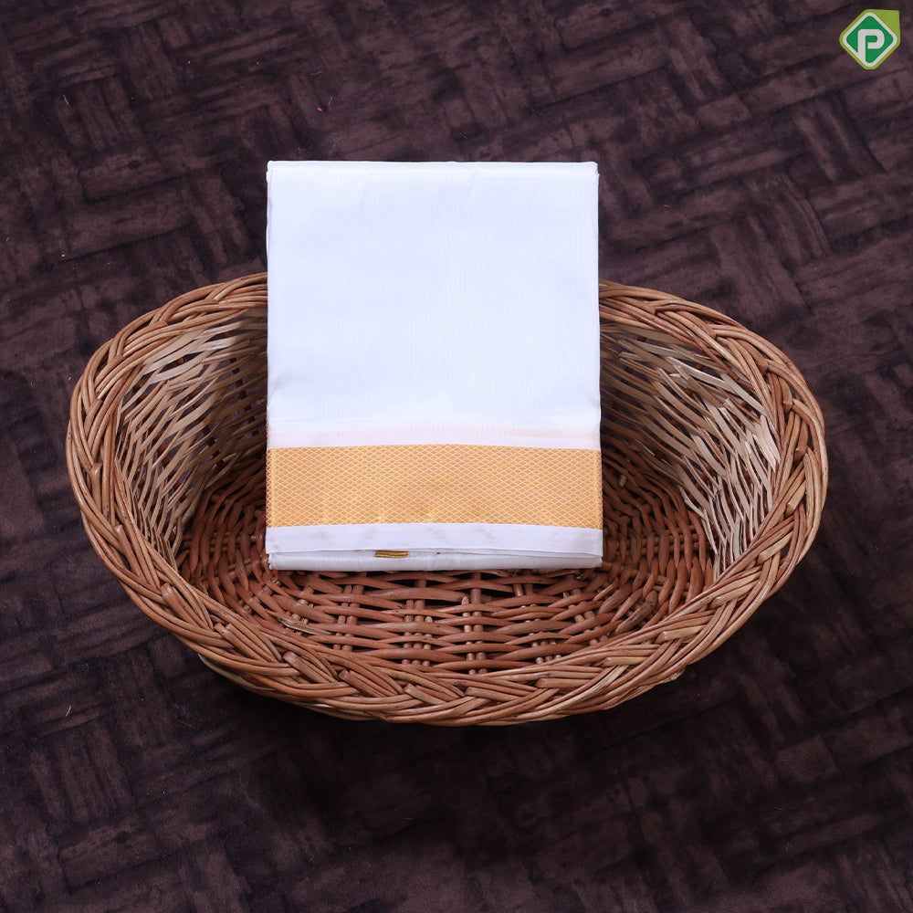 White Gold Zari Border 8 Muzham 80 Kuligai Pure Mix Silk Dhoti