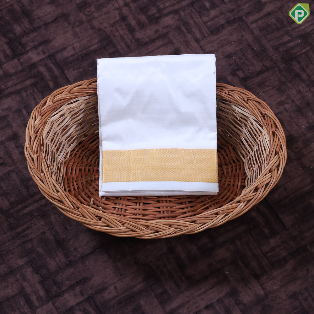 Pure White Gold Zari 100 Kuligai 8 Muzham Pure Silk Dhothi Pattu Vesti