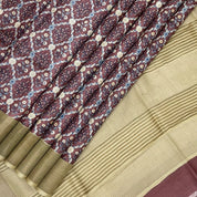 Dark Onion With Gold Zari Plain Border Tusser Silk Saree