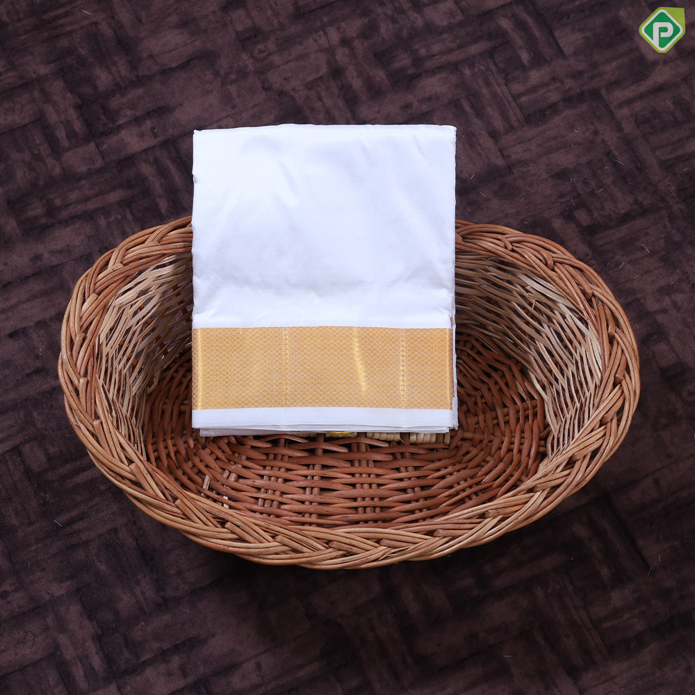 Pure White Gold Zari 120 Kuligai 8 Muzham Pure Silk Dhothi Pattu Vesti